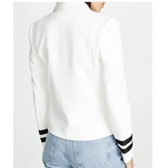 L’AGENCE Marine White Nautical Cropped Blazer Jacket with Striped Sleeves US2 - Picture 4 of 14